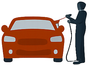 A drawing of a car been painted